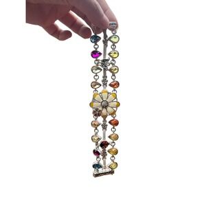 LOVELY Silvertone 3 Row Multi Color Faux Crystal Daisy Enamel‎ Floral BRACELET